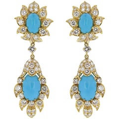 1960s Turquoise and Diamond Day and Night Clip Earrings 3