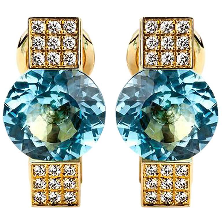 Chopard  Diamond and Topaz Yellow Gold Earrings