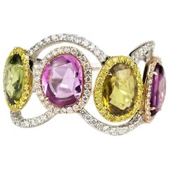 White Gold Diamond and Colored Sapphire Dress Ring