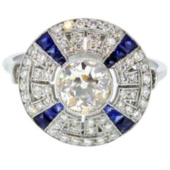 1 Carat Diamond and Sapphire Cluster Ring