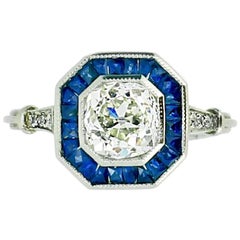 1.30 Carat Sapphire and Diamond Square Target Ring 4