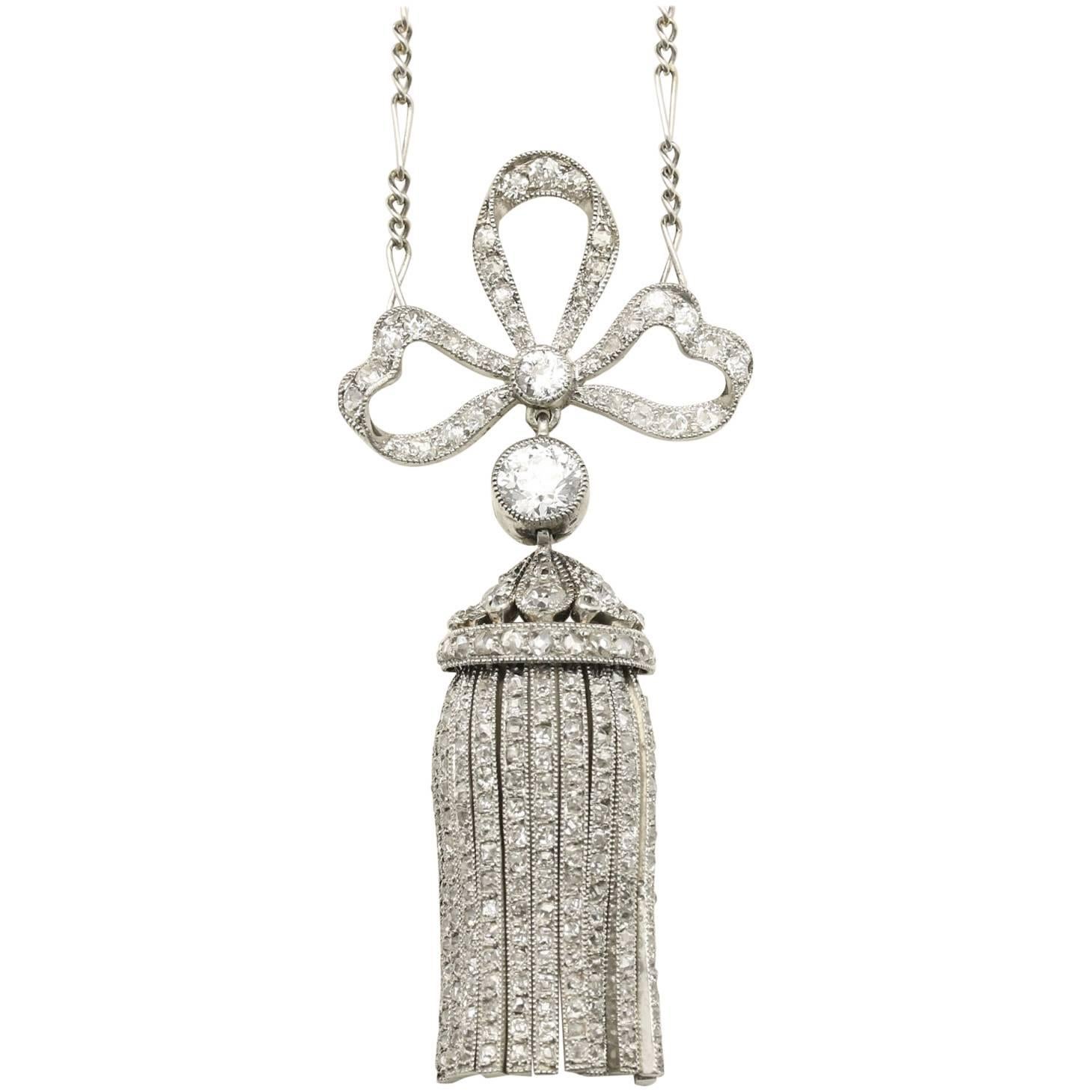 1905 Diamond Bow Pendant with Articulated Tassel Drop