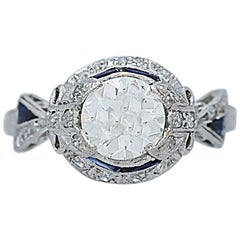 Art Deco 1.10 Carat Diamond Sapphire Engagement Ring Platinum