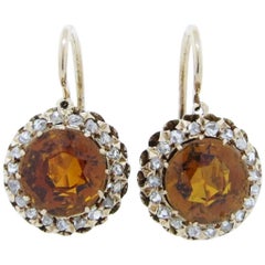 Antique Russian Citrine and Rose Cut Diamond Earrings