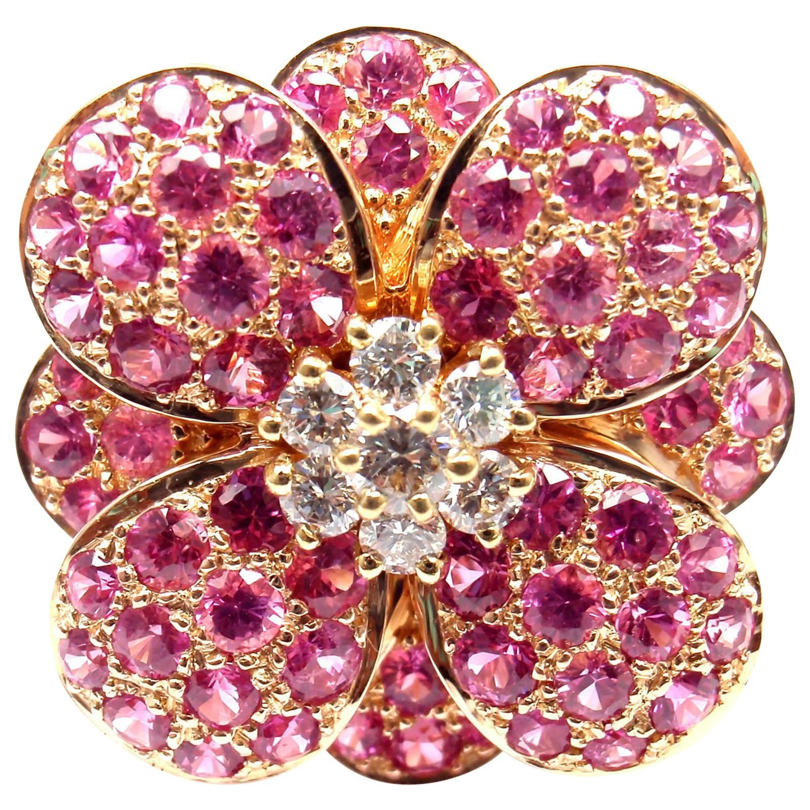 Van Cleef & Arpels Pink Sapphire Diamond Flower Rose Gold Ring