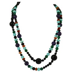 Decadent Jewels Onyx Green Onyx Amethyst Carnelian Amazonite Silver Necklace 7