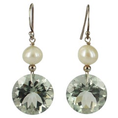 Decadent Jewels Green Amethyst Pearl Silver Earrings