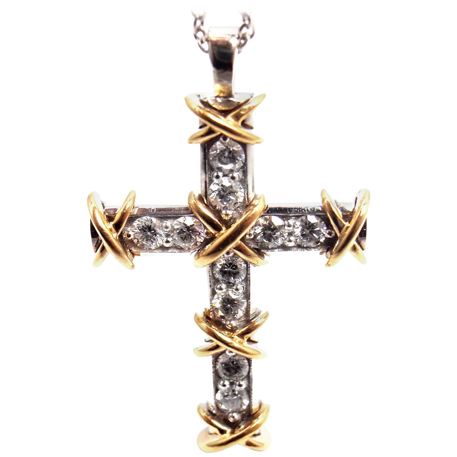 Tiffany & Co. Jean Schlumberger Diamond Cross Platinum Gold Pendant Necklace