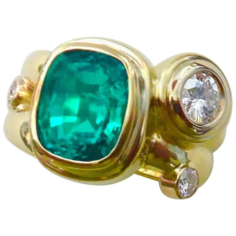Michael Kneebone Zambian Emerald Diamond Gold Double "Leah" Ring