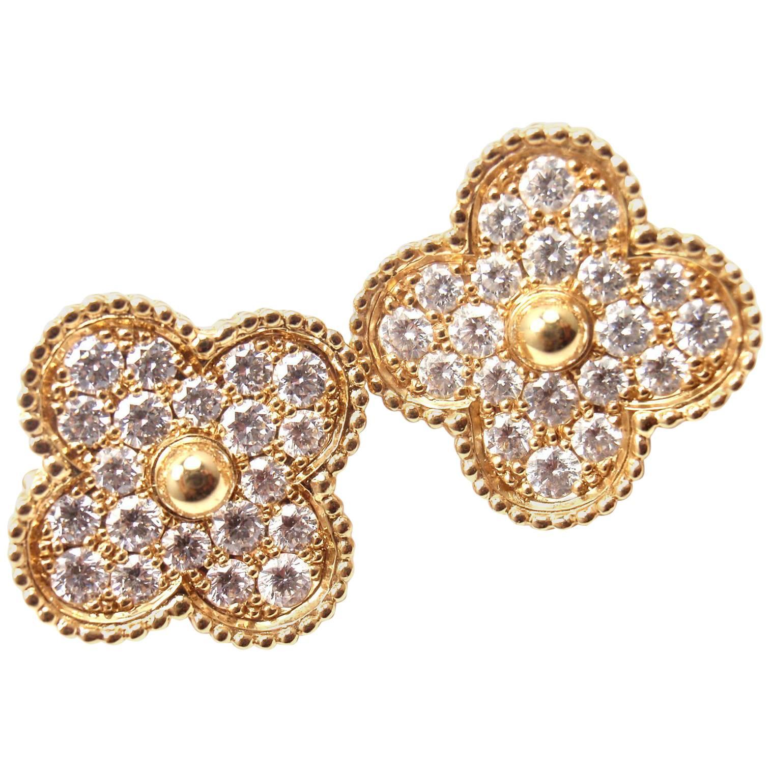 Van Cleef & Arpels Magic Diamond Alhambra Large Yellow Gold Earrings