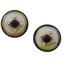Michael Kneebone Black Spinel White Coral Diamond Onyx Button Earrings