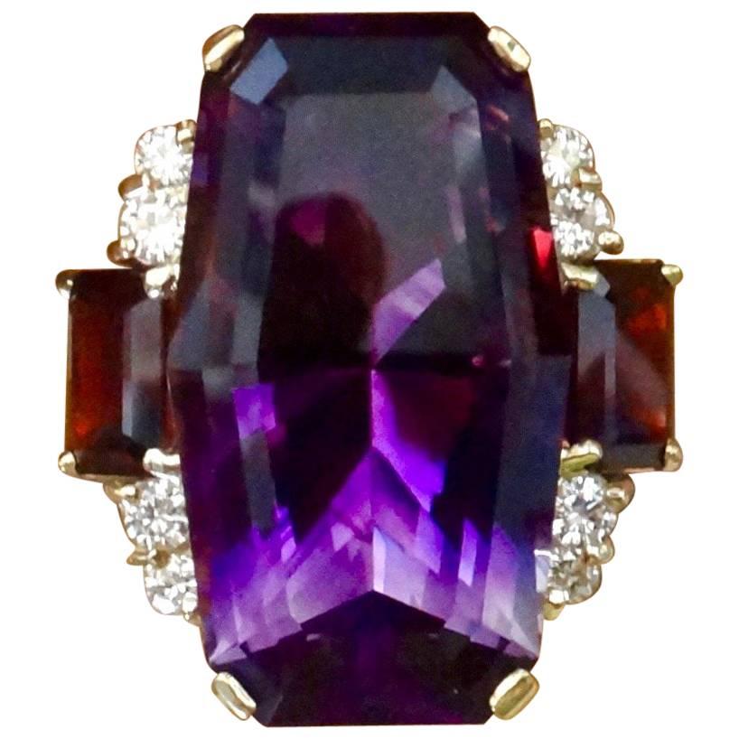 Michael Kneebone Amethyst Rhodolite Garnet Diamond Cocktail Ring