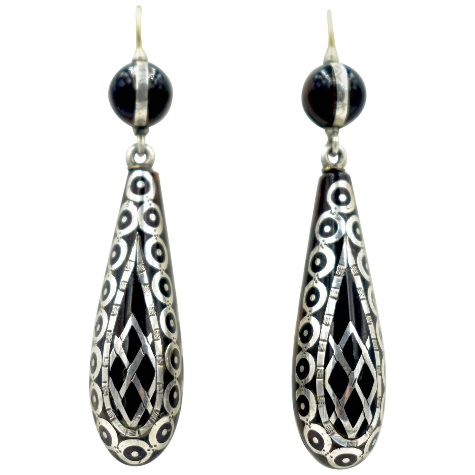 Antique Pique and Silver Earrings