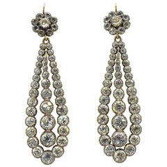 Antique Paste and Silver Long Drop Earrings