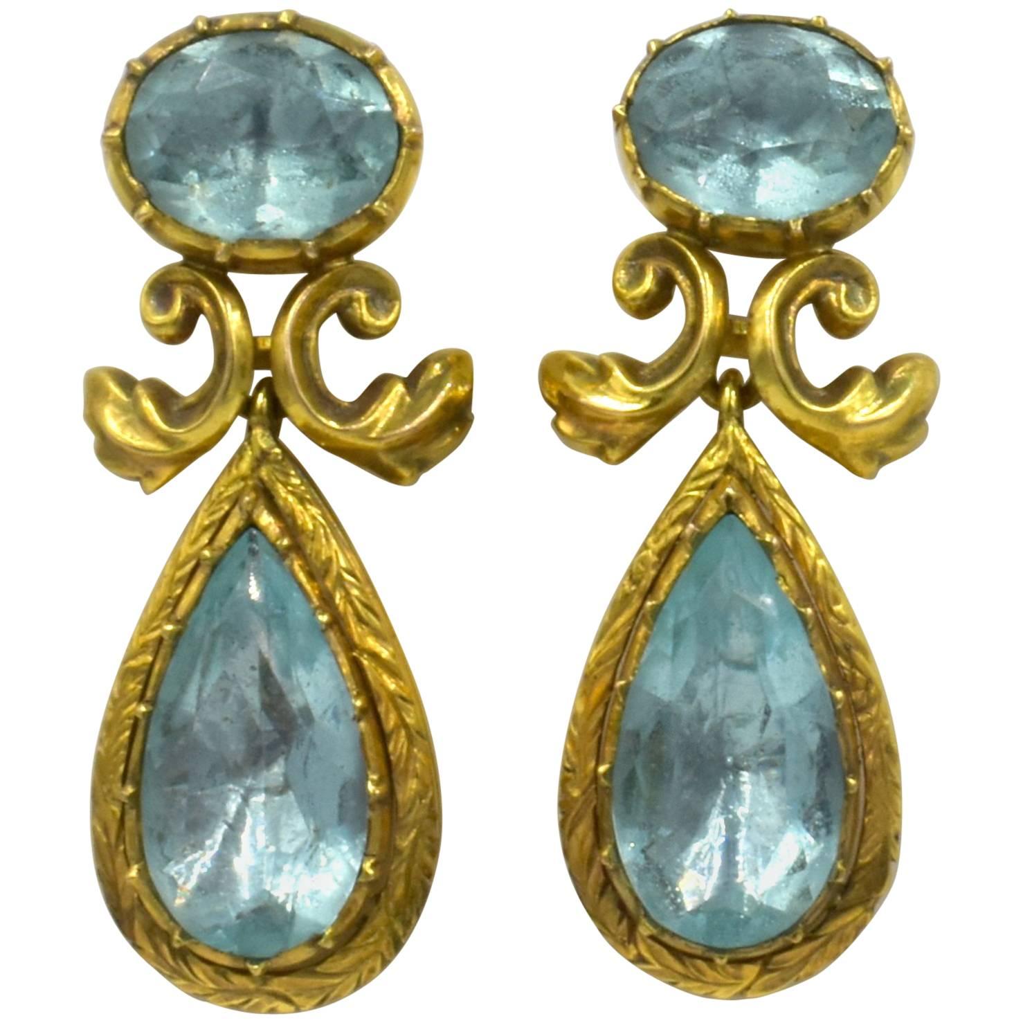 Antique Aquamarine Gold Drop Earrings