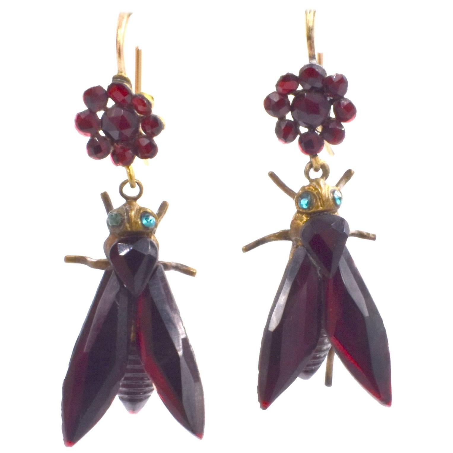 Antique Vauxhall Glass Fly Earrings