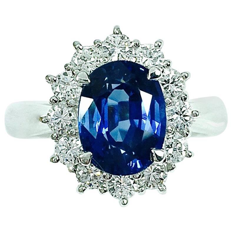 GIA No Heat 2.59 Carat Sapphire Platinum Diamond Ring