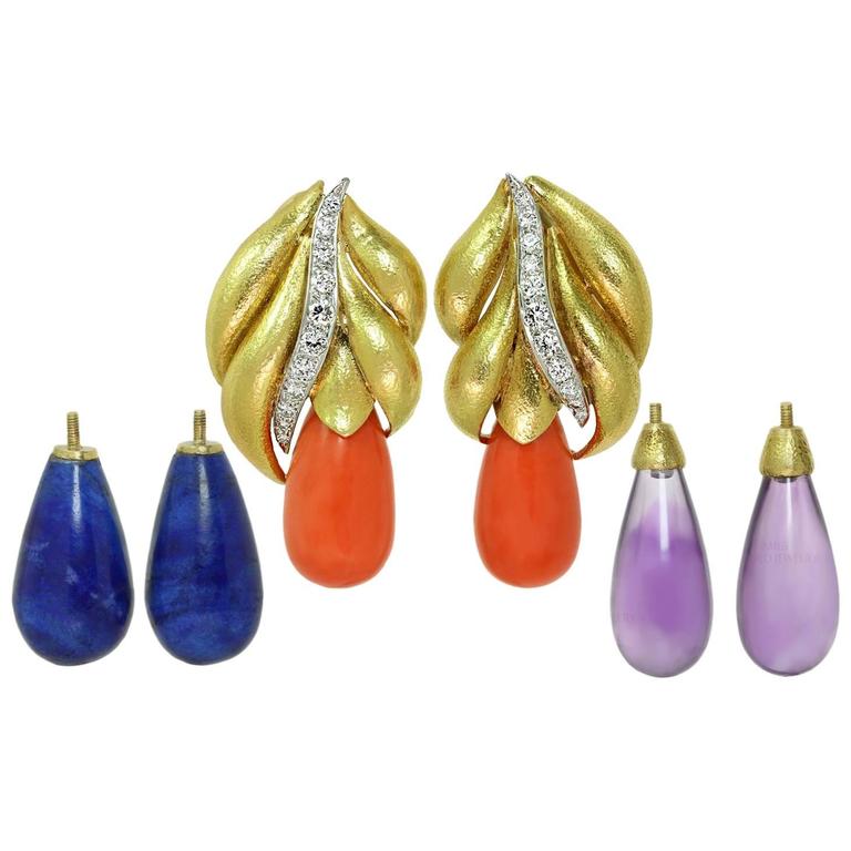 David Webb C Amethyst Lapis Diamond Gold Platinum David Webb C Amethyst Lapis Diamond Gold Platinum Interchangeable Earrings For