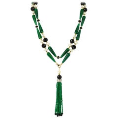 Decadent Jewels Spinel Pearl Green Agate Sautoir Necklace with Detachable Tassel