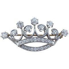 pin the diamond on the crown Antique Platinum and Gold Diamond Crown Pin