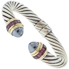 David Yurman Hematite and Garnet Cable Bracelet