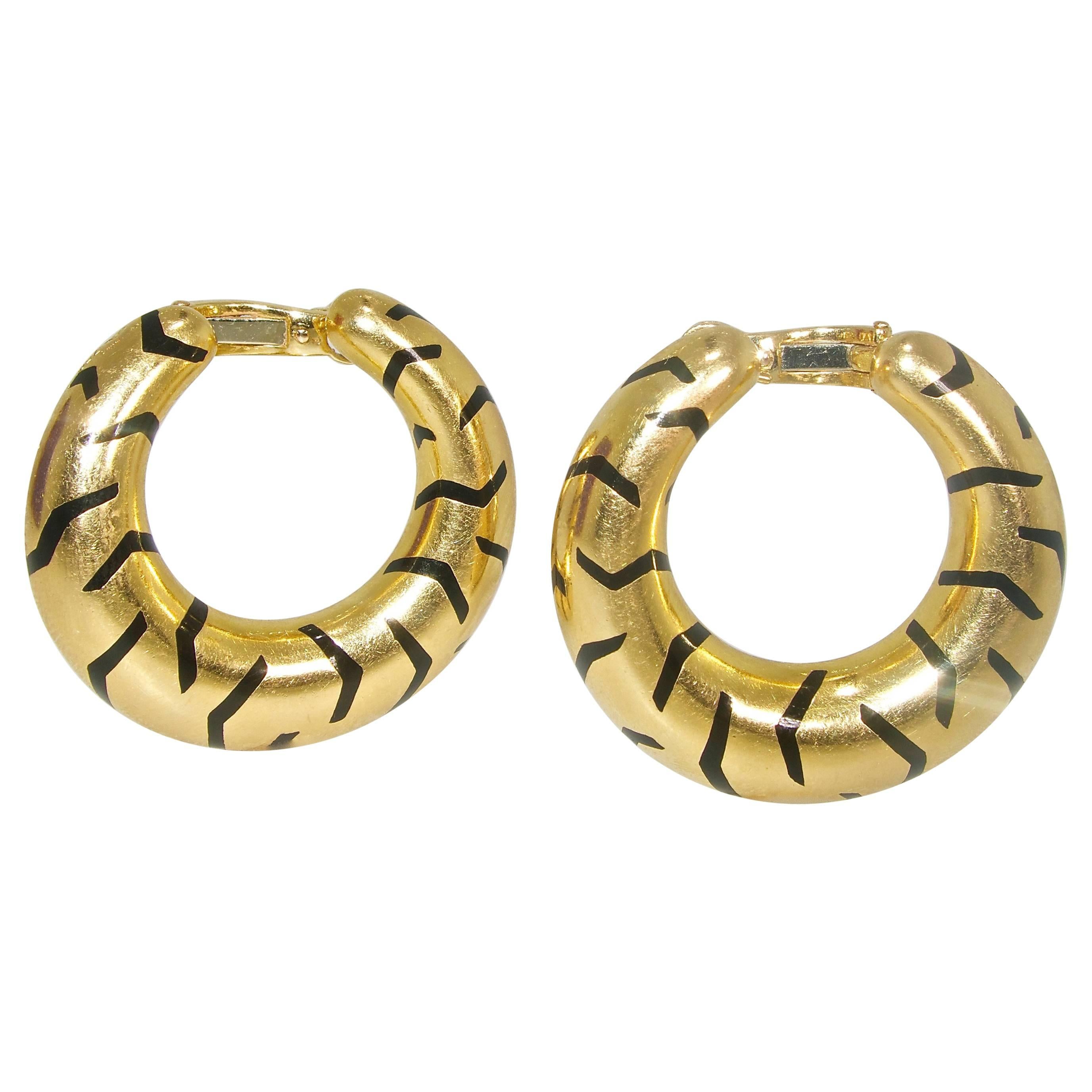 Cartier Paris Gold Tiger Stripe Earrings