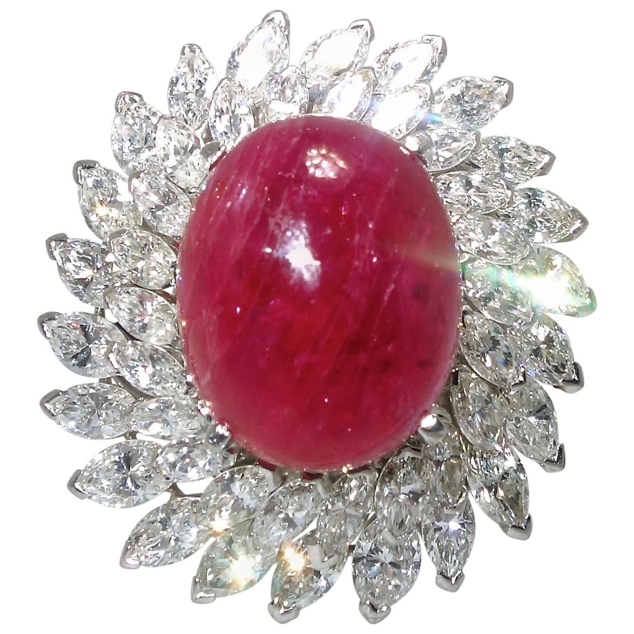 Natural Unheated  Ruby and Diamond Platinum Ring Pendant