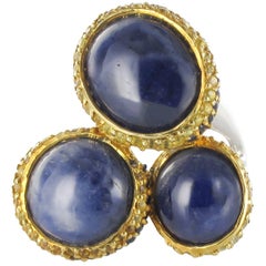 Modernist Blue and Yellow Sapphire Silver Cocktail Ring 3