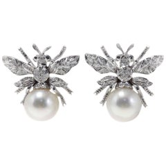 Vintage Luise Diamond and Australian Pearl Fashion/ Dangle Bee Earrings