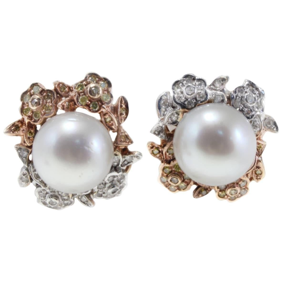 Luise Diamond and Fancy Diamond Australian Pearl Earrings