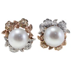 Vintage Luise Diamond and Fancy Diamond Australian Pearl Earrings