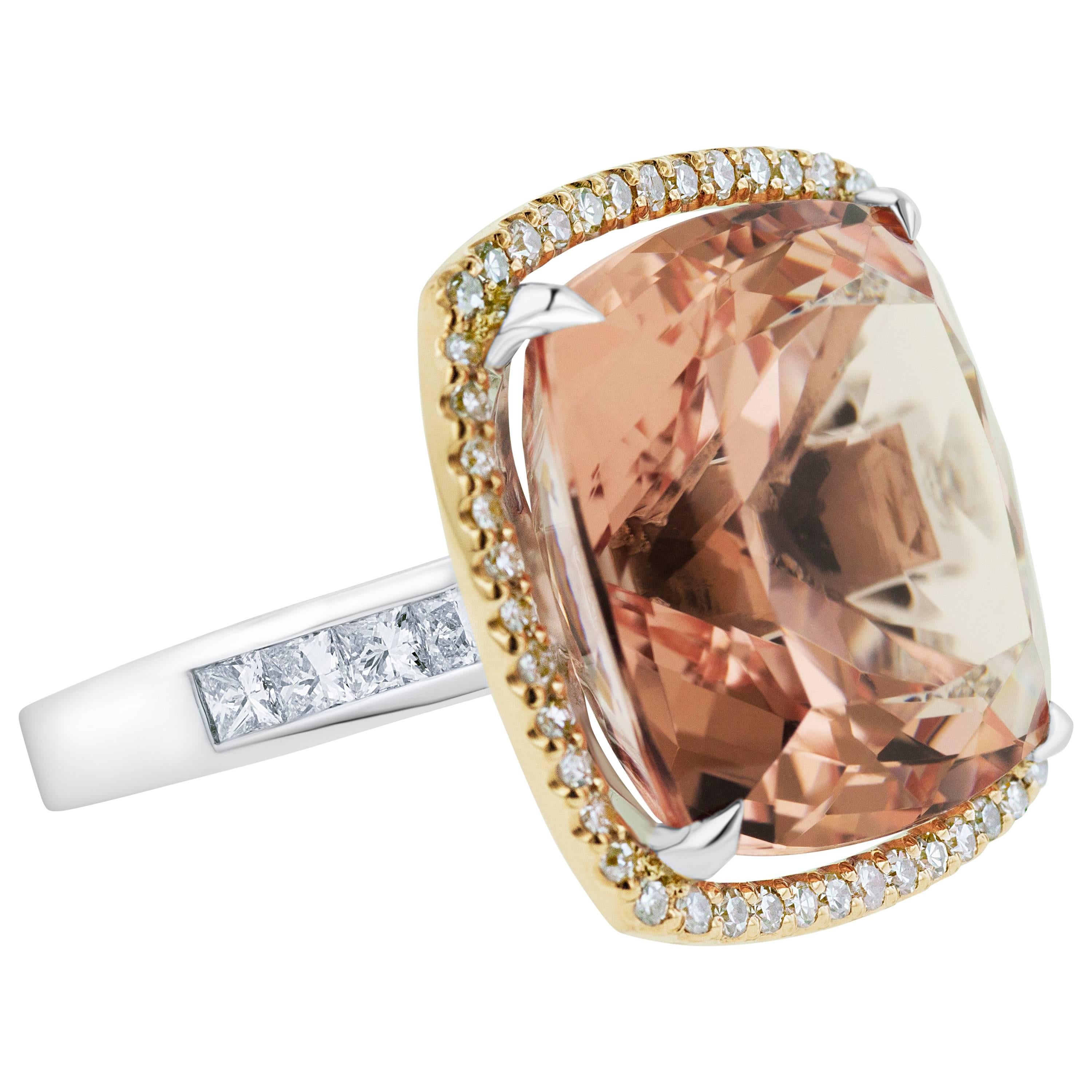 Exclusive 28.49 Carat Pink Morganite Diamond Cocktail Ring For Sale