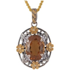 Honey Topaz and Diamond 18 Karat Gold & Silver Flower Bower Pendant 4