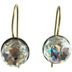 Victorian Deep Cut Glass Foil Backed Large Drop Pierced Antique Earrings
