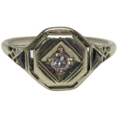 Art Deco Diamond Sapphire Filigree Gold Ring 10