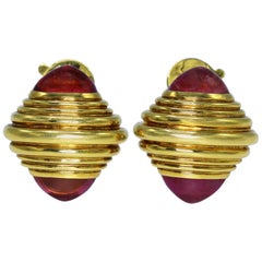 Boucheron Pink Tourmaline and Gold Earclips