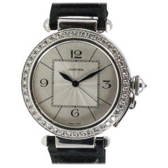 Used Cartier White Gold Pasha Factory Diamond Bezel and Crown Wristwatch