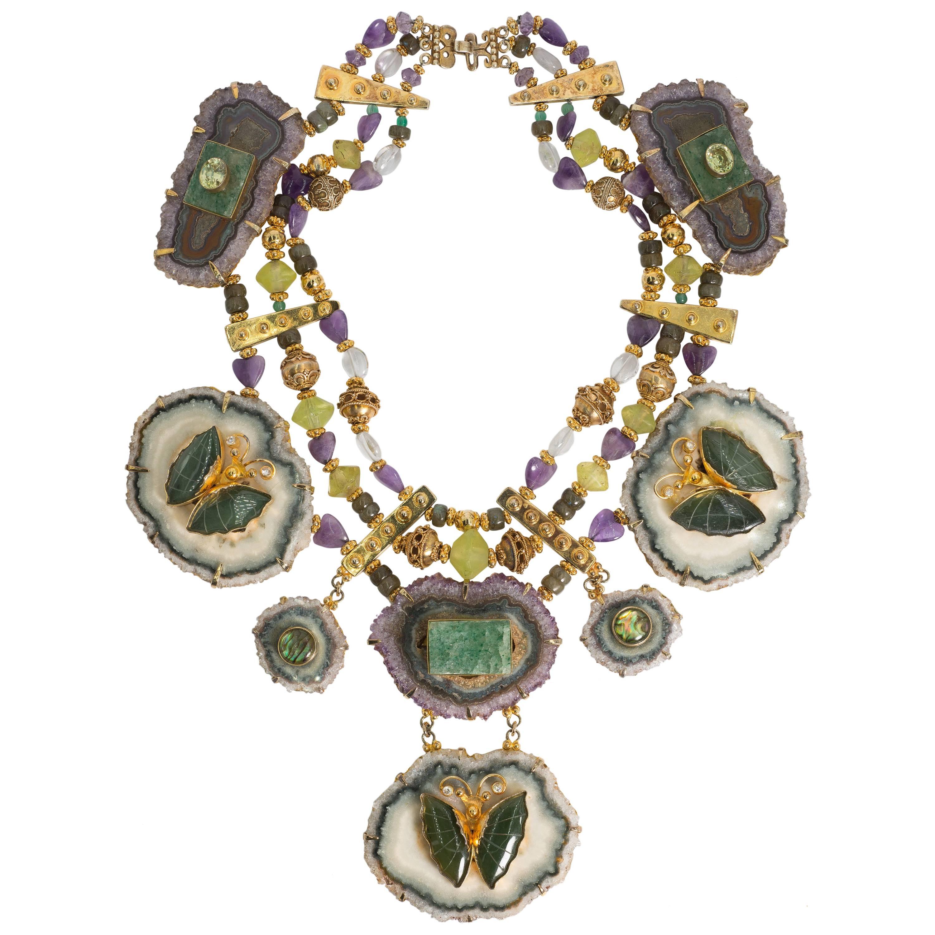Tony Duquette Extraordinary Amethyst Quartz Nephrite Necklace