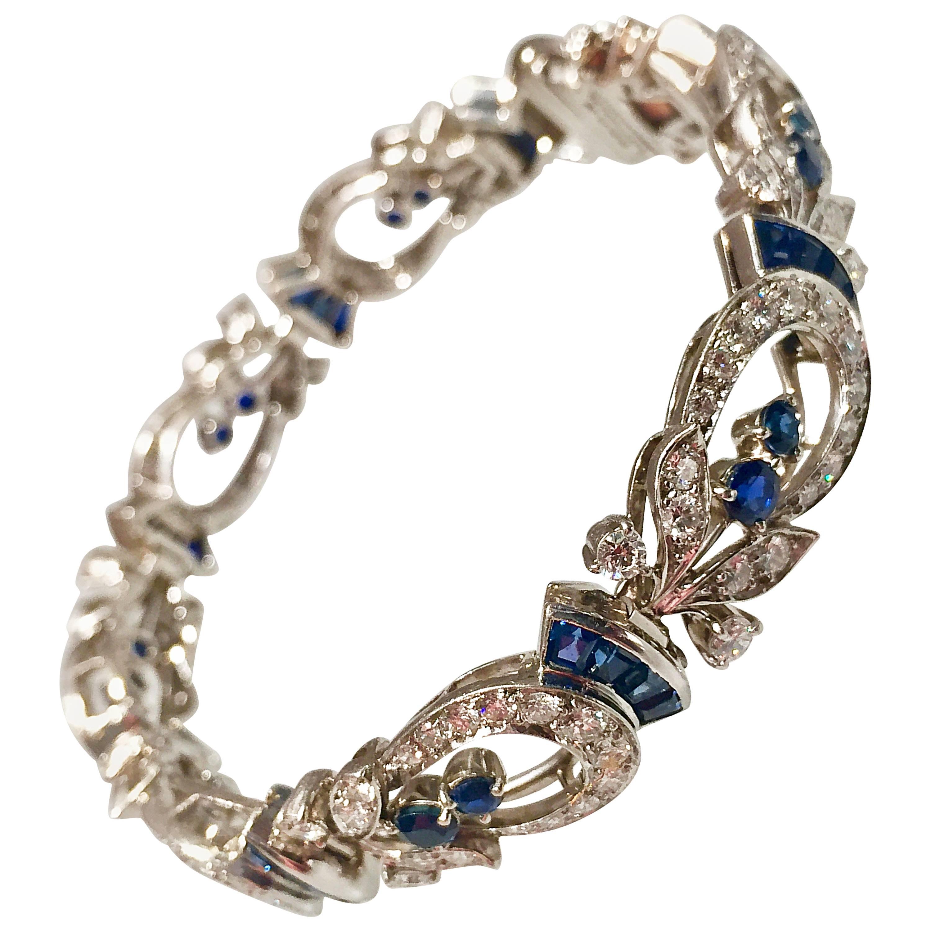 Tiffany & Co. Diamond and Sapphire Platinum Art Deco Bracelet For Sale