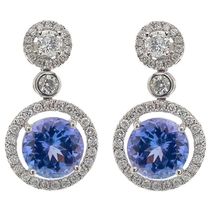 Tanzanite Diamond Drop Earrings For Sale