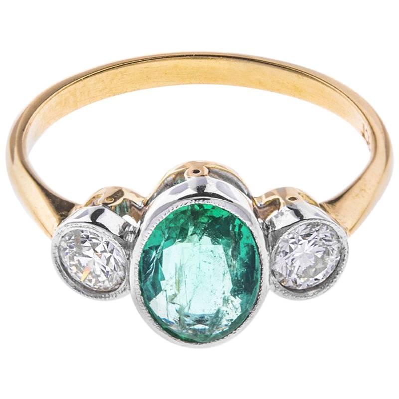 1.10 Carat Emerald and Diamond Trilogy Ring