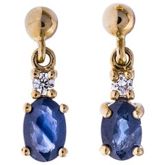 9 Carat Gold 1.00 Carat Sapphire and Diamond Drop Earrings