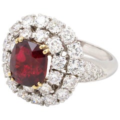 5.32 Carat GRS Certified Unheated Blood Red Ruby and Diamond Ring