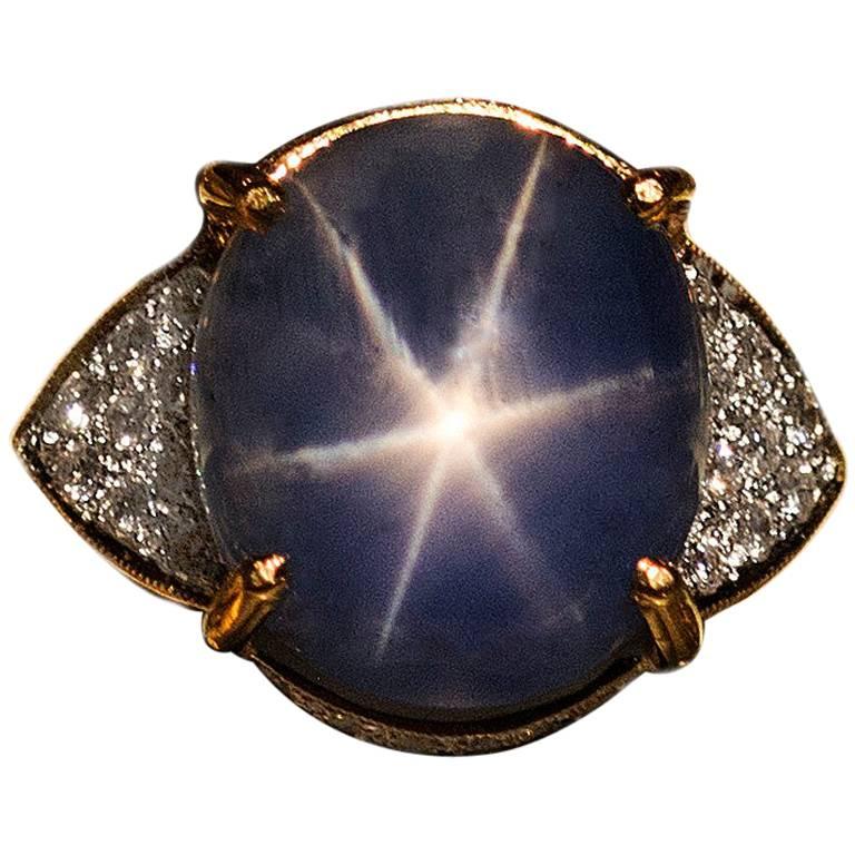Burmese Star Sapphire Diamond Ring