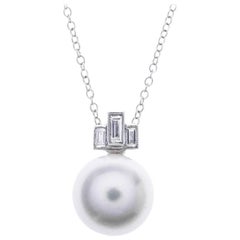 Art Deco 18 Carat White Gold Cultured Pearl and Diamond Pendant 1