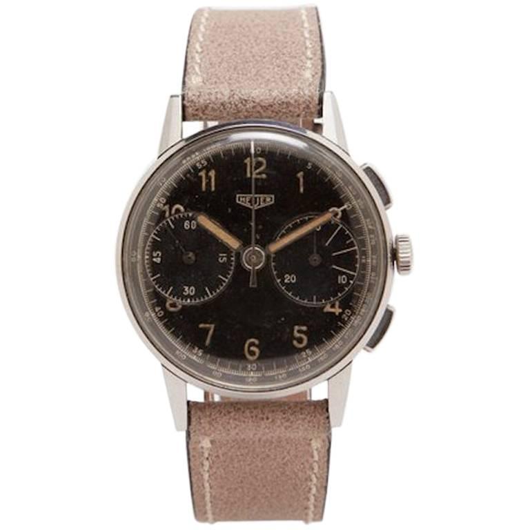 Heuer Stainless Steel Chronograph Wristwatch Ref 333, circa 1940s For Sale
