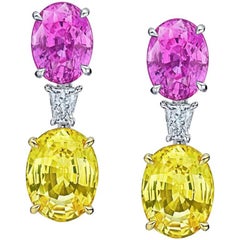 Oval Pink and Yellow Sapphire Diamond Earrings 8