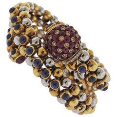 Gold Ruby Sapphire Cabochon Diamond Wrap Bracelet 2