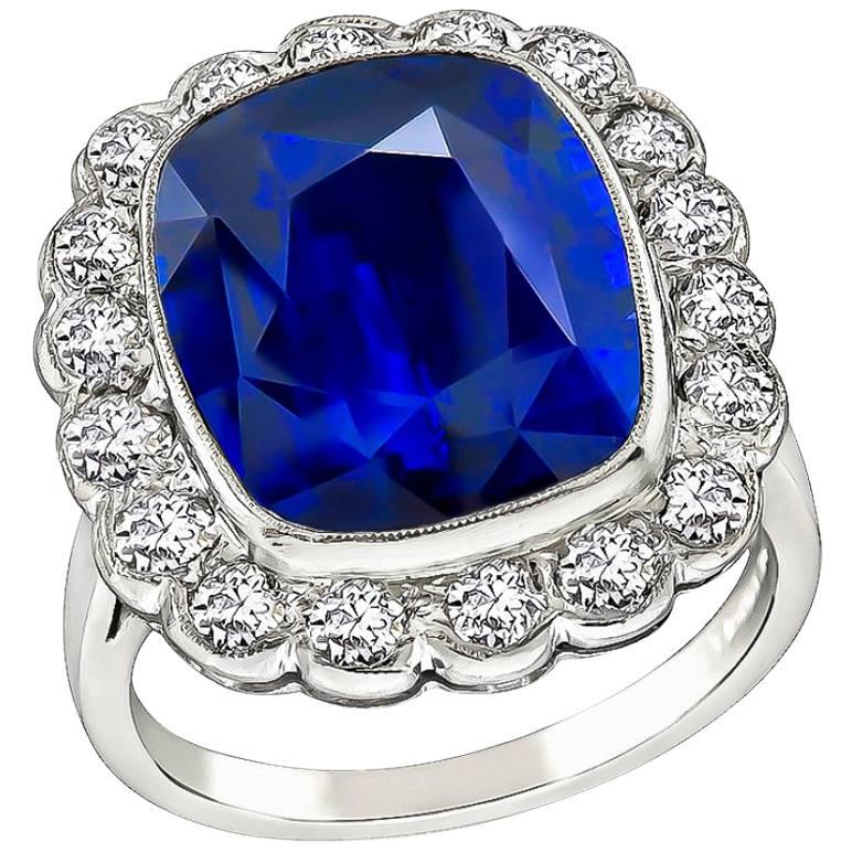 Vintage 10.30 Carat Sapphire Diamond Engagement Ring For Sale