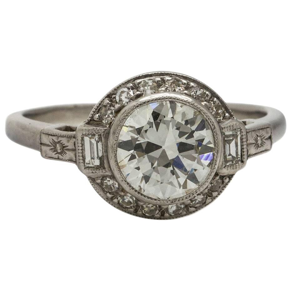 Diamond Engagement Ring Platinum 1.12 Carat Old European Cut H-VS1 circa 1930s For Sale